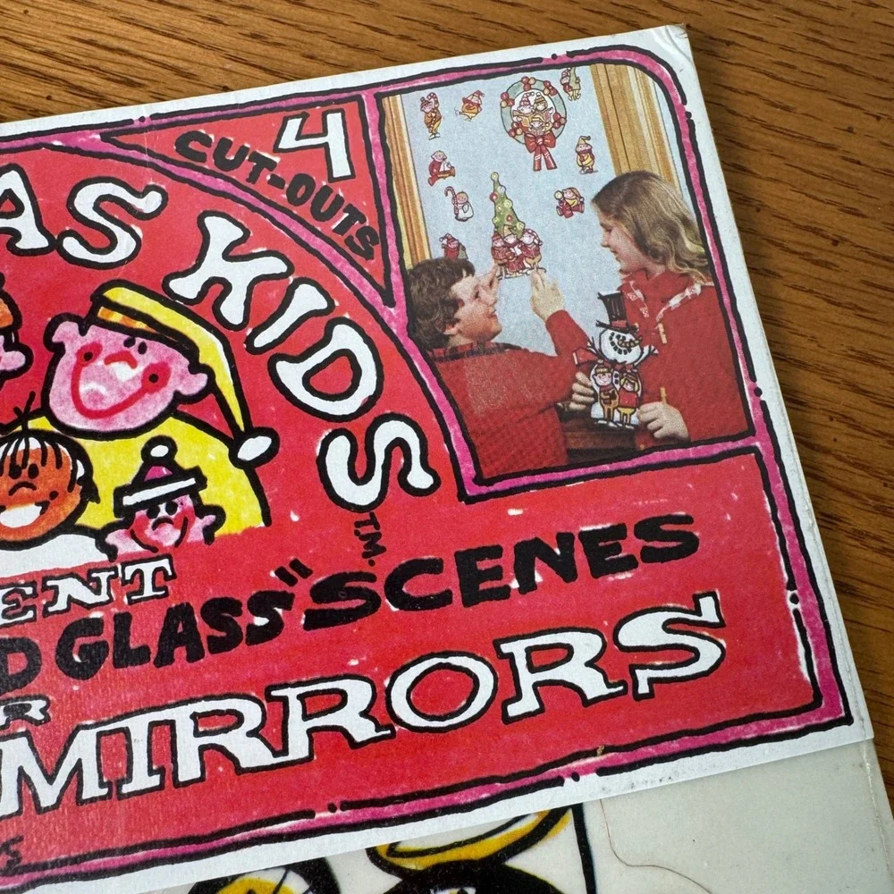 1978 Christmas Kids Window Mirror Decorations‎ Decals Cutouts Vintage